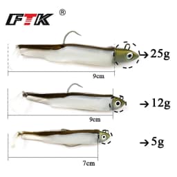 FTK Soft Black Minnow Head 5g 12g 25g Soft Lure Jig Bait Bass Pike Fishing Silicone Baits Crank Hook Jigging Bass Zander