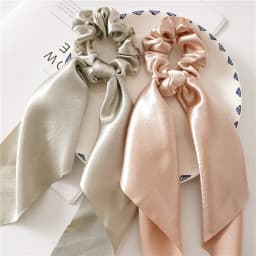 Shiny Silk Long Ribbon Scrunchies Elastic Hair Bands Women Girls Bow Knot Scraf Ponytail Holder Hair Ties Hair Accessories