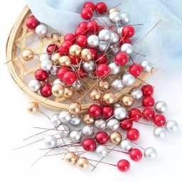 50/100pcs/Lot mini plastic berry artificial flower red cherry pearlescent stamen wedding Christmas Cake Box Wreaths Decoration