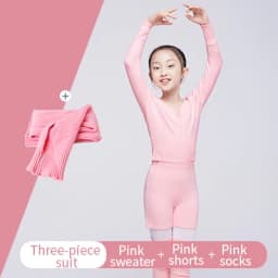 Kids Girl Ballet Sweater With Shorts Set Ballet Dance Gymnastics Wear Knitted Leg Warmer Long Sleeve Pull Over Sweater Winter