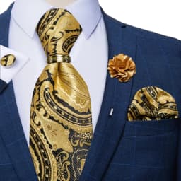 Luxury Blue Gold Paisley Ties For Men Business Wedding Neck Tie Set With Tie Ring Brooch Pin Men's Cufflinks Pocket Square