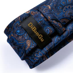 Luxury Blue Gold Paisley Ties For Men Business Wedding Neck Tie Set With Tie Ring Brooch Pin Men's Cufflinks Pocket Square