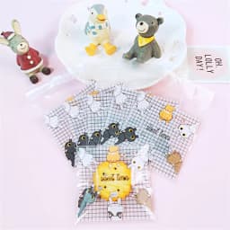 100 Pcs 7x7+3cm Plastic Cartoon Self-Adhesive Bag Bakery Packaging Cookie Snack Candy Bags For Wedding Party Gift