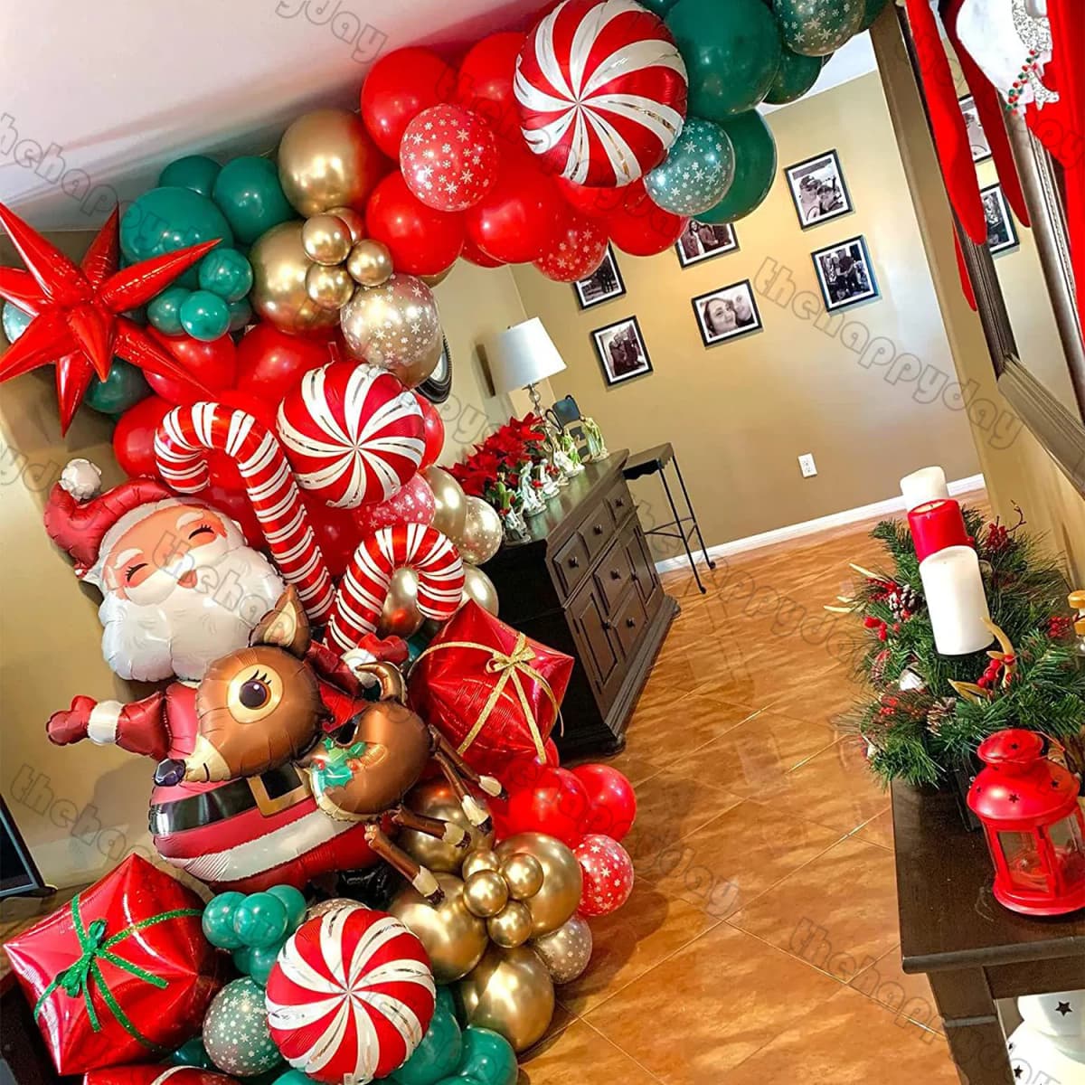 Christmas Balloon Arch Green Gold Red Box Candy Balloons Garland Cone Explosion Star Foil Balloons New Year Christma Party Decor