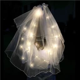 1/2Pcs LED Light Glowing Veil Ribbon Bow Glitter VeilTwo Layers Bridal Wedding Veils Soft Tulle Bridal Veils Accessories