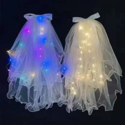 1/2Pcs LED Light Glowing Veil Ribbon Bow Glitter VeilTwo Layers Bridal Wedding Veils Soft Tulle Bridal Veils Accessories