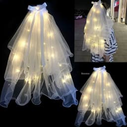 1/2Pcs LED Light Glowing Veil Ribbon Bow Glitter VeilTwo Layers Bridal Wedding Veils Soft Tulle Bridal Veils Accessories