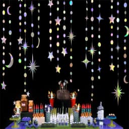 Iridescent Star Moon Circle Garland Ramadan EID Mubarak Birthday Party Decorations Hanging Crescent Twinkle Little Star Streamer