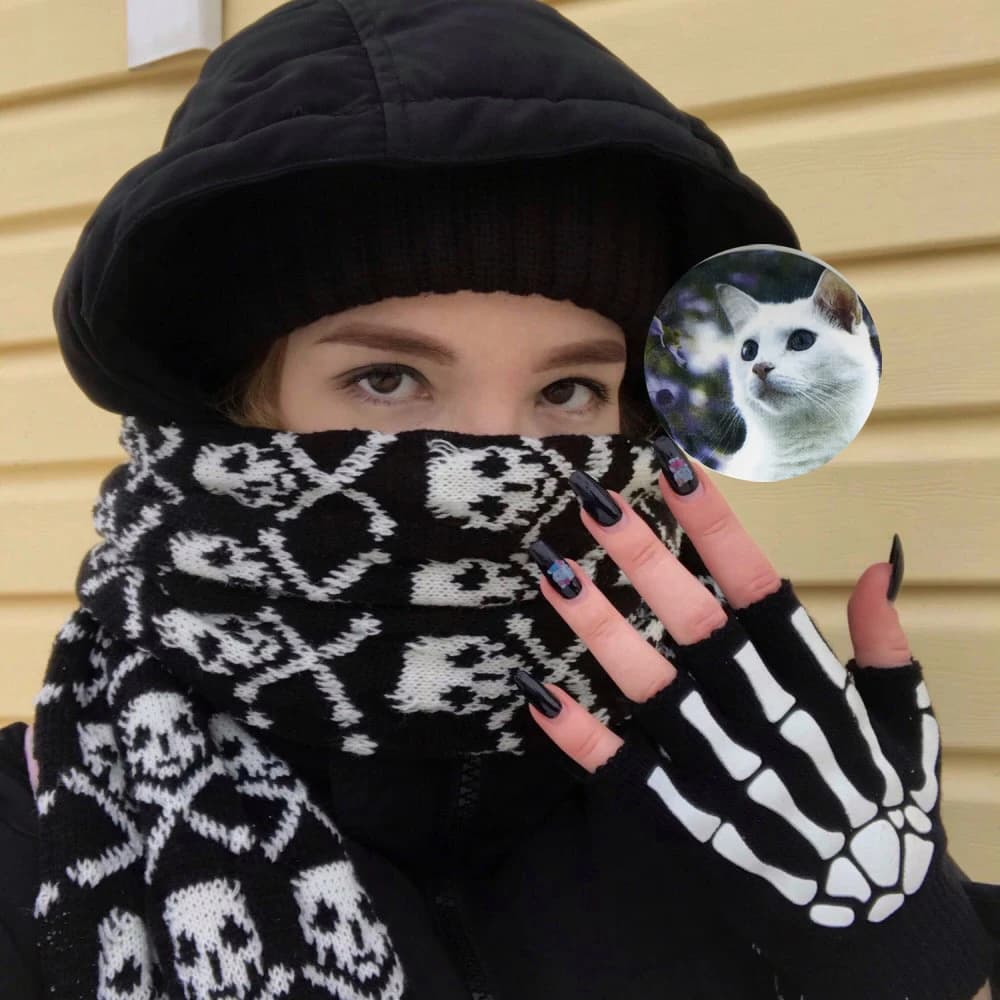 Halloween Skull Scarf Women Men Knitted Winter Warm Scarves Black White Gothic Pashmina Shawls Wrap Scarf for Halloween