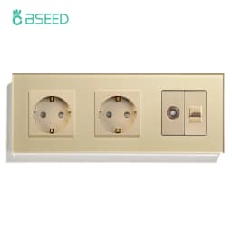 BSEED Double EU Wall Sockets Power Outlets White Black Golden Crystal TV Sockets Power CAT5 Internet Socket Kids Protection 16A