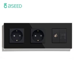 BSEED Double EU Wall Sockets Power Outlets White Black Golden Crystal TV Sockets Power CAT5 Internet Socket Kids Protection 16A