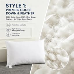 100% Cotton Goose Down Feather Sofa Cushion Bed Pillow Hotel Memory Cushy Support Hypoallergenic for Side Sleepers