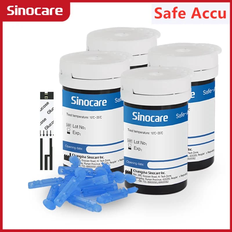 Sinocare 300/200/100/50PCS Sinocare Safe-Accu Blood Glucose Test Strips and Lancets for Diabetes Tester