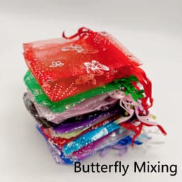 Organza Gift Bags, Butterfly, Rose, Heart, Organza Sachet, Wedding Packaging, Jewelry Storage Bags, Drawstring Bag, 100Pcs, 7x9