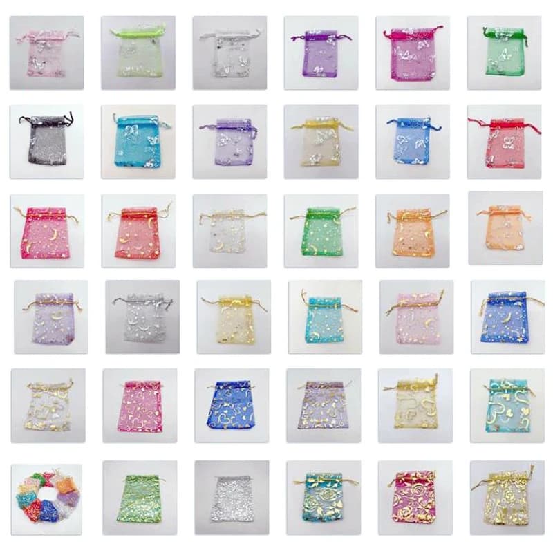 Organza Gift Bags, Butterfly, Rose, Heart, Organza Sachet, Wedding Packaging, Jewelry Storage Bags, Drawstring Bag, 100Pcs, 7x9