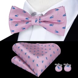 Hi-Tie Silk Pink Striped Mens Bowtie Jacquard Adult Bow Tie Hankerchief Cufflinks Set Pre-tied Butterfly Bowknot Wedding Party