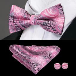 Hi-Tie Silk Pink Striped Mens Bowtie Jacquard Adult Bow Tie Hankerchief Cufflinks Set Pre-tied Butterfly Bowknot Wedding Party
