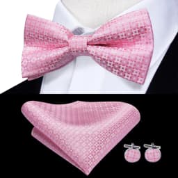 Hi-Tie Silk Pink Striped Mens Bowtie Jacquard Adult Bow Tie Hankerchief Cufflinks Set Pre-tied Butterfly Bowknot Wedding Party