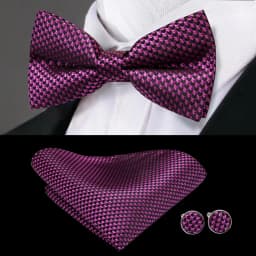 Hi-Tie Silk Pink Striped Mens Bowtie Jacquard Adult Bow Tie Hankerchief Cufflinks Set Pre-tied Butterfly Bowknot Wedding Party