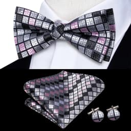 Hi-Tie Silk Pink Striped Mens Bowtie Jacquard Adult Bow Tie Hankerchief Cufflinks Set Pre-tied Butterfly Bowknot Wedding Party