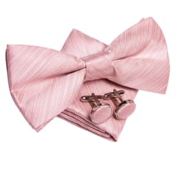 Hi-Tie Silk Pink Striped Mens Bowtie Jacquard Adult Bow Tie Hankerchief Cufflinks Set Pre-tied Butterfly Bowknot Wedding Party