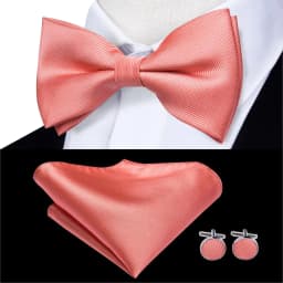 Hi-Tie Silk Pink Striped Mens Bowtie Jacquard Adult Bow Tie Hankerchief Cufflinks Set Pre-tied Butterfly Bowknot Wedding Party