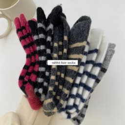 20% Rabbit Hair Woman Socks Casual Striped Cashmere Wool Long Socks Women Winter Thick Warm Streetwear Thermal Crew Socks Gifts