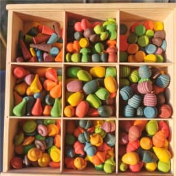Kids Wooden Rainbow Mandala Block Montessori Loose Parts Toy Mushrooms Honeycomb Droplets Bamboo Shoots Acorns Tree Cones