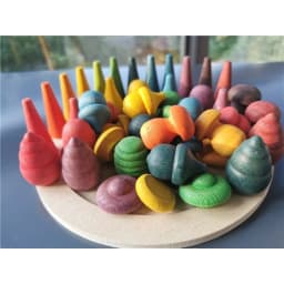 Kids Wooden Rainbow Mandala Block Montessori Loose Parts Toy Mushrooms Honeycomb Droplets Bamboo Shoots Acorns Tree Cones