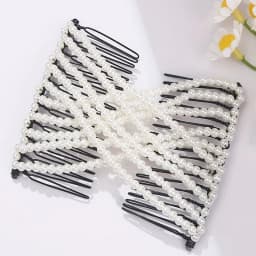 Women DIY Hair Accessories Pearl Beaded Elastic Hair Claw Hairpin Magic Comb Up-Do Hairstyle Bun Maker Tool Ponytail Hairdo Wolf
