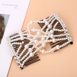 Women DIY Hair Accessories Pearl Beaded Elastic Hair Claw Hairpin Magic Comb Up-Do Hairstyle Bun Maker Tool Ponytail Hairdo Wolf