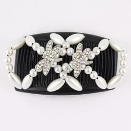 Women DIY Hair Accessories Pearl Beaded Elastic Hair Claw Hairpin Magic Comb Up-Do Hairstyle Bun Maker Tool Ponytail Hairdo Wolf