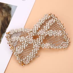 Women DIY Hair Accessories Pearl Beaded Elastic Hair Claw Hairpin Magic Comb Up-Do Hairstyle Bun Maker Tool Ponytail Hairdo Wolf