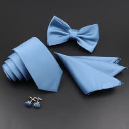 New Light Solid Color Tie Bowtie Set Mens High Quality Fashion Butterfly Blue Black Pink Necktie Cufflinks Full Set Ties Gift