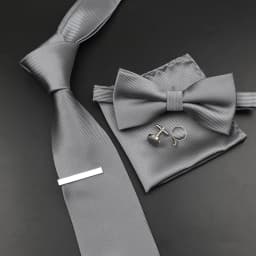 New Men's Tie Bowtie Set Luxury Business Worker Blue Black Solid Color Silk Polyester Jacquard Woven Necktie Suit Wedding Party