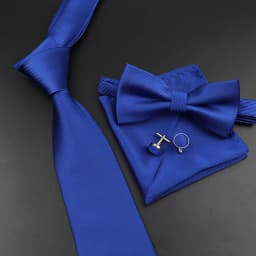 New Men's Tie Bowtie Set Luxury Business Worker Blue Black Solid Color Silk Polyester Jacquard Woven Necktie Suit Wedding Party