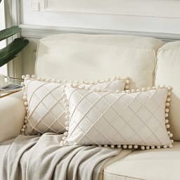 Inyahome Velvet Waist Throw Pillow with Pompom Solid Color Decorative Cushio Pillow Pink Grey Green Solid Velvet Home Pillowcase