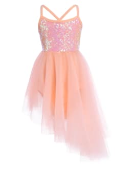 Kids Girls Sequins Ballet Tutu Dress Sleeveless Hi-lo Fairy Tulle Gymnastics Leotard Dress Ballerina Dance Performance Costumes