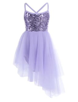 Kids Girls Sequins Ballet Tutu Dress Sleeveless Hi-lo Fairy Tulle Gymnastics Leotard Dress Ballerina Dance Performance Costumes