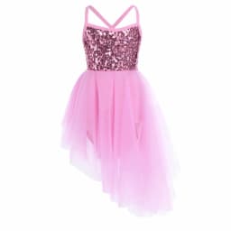Kids Girls Sequins Ballet Tutu Dress Sleeveless Hi-lo Fairy Tulle Gymnastics Leotard Dress Ballerina Dance Performance Costumes