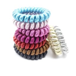10 Metallic Colour Spiral Coil Elastic Hair Ties Scrunchies Telephone Cord 50mm