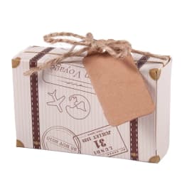 Hot Sale 50pcs Mini Suitcase Favor Box Party Favor Candy Box, Vintage Kraft Paper with Tags and rope for Wedding/Travel Themed P