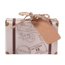 Hot Sale 50pcs Mini Suitcase Favor Box Party Favor Candy Box, Vintage Kraft Paper with Tags and rope for Wedding/Travel Themed P