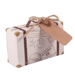 Hot Sale 50pcs Mini Suitcase Favor Box Party Favor Candy Box, Vintage Kraft Paper with Tags and rope for Wedding/Travel Themed P