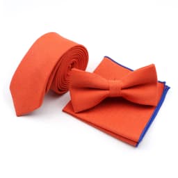 Winter Men's Designer Solid Color Linen Cotton Necktie Pocket Square Bowtie Set Skinny Red Brown Green Blue For Men Wedding Tie