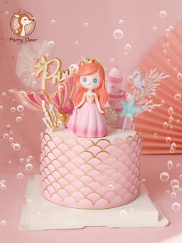 Crown Mermaid Fish Tail Ocean World Girl Cake Topper Birthday Dessert Decoration for Children's Day Party Supplies Lovely Gift