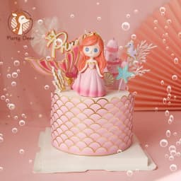 Crown Mermaid Fish Tail Ocean World Girl Cake Topper Birthday Dessert Decoration for Children's Day Party Supplies Lovely Gift