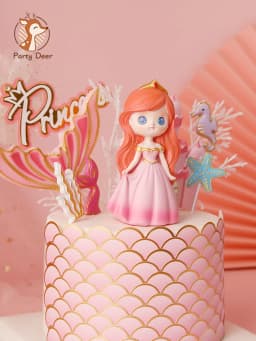 Crown Mermaid Fish Tail Ocean World Girl Cake Topper Birthday Dessert Decoration for Children's Day Party Supplies Lovely Gift