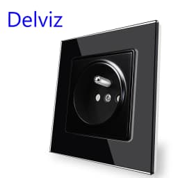 Delviz French standard Outlet,Tempered Crystal Glass Panel,Household AC interface 110-250V Ports, Wall Embedded 16A Power Socket