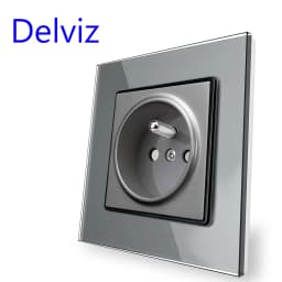 Delviz French standard Outlet,Tempered Crystal Glass Panel,Household AC interface 110-250V Ports, Wall Embedded 16A Power Socket